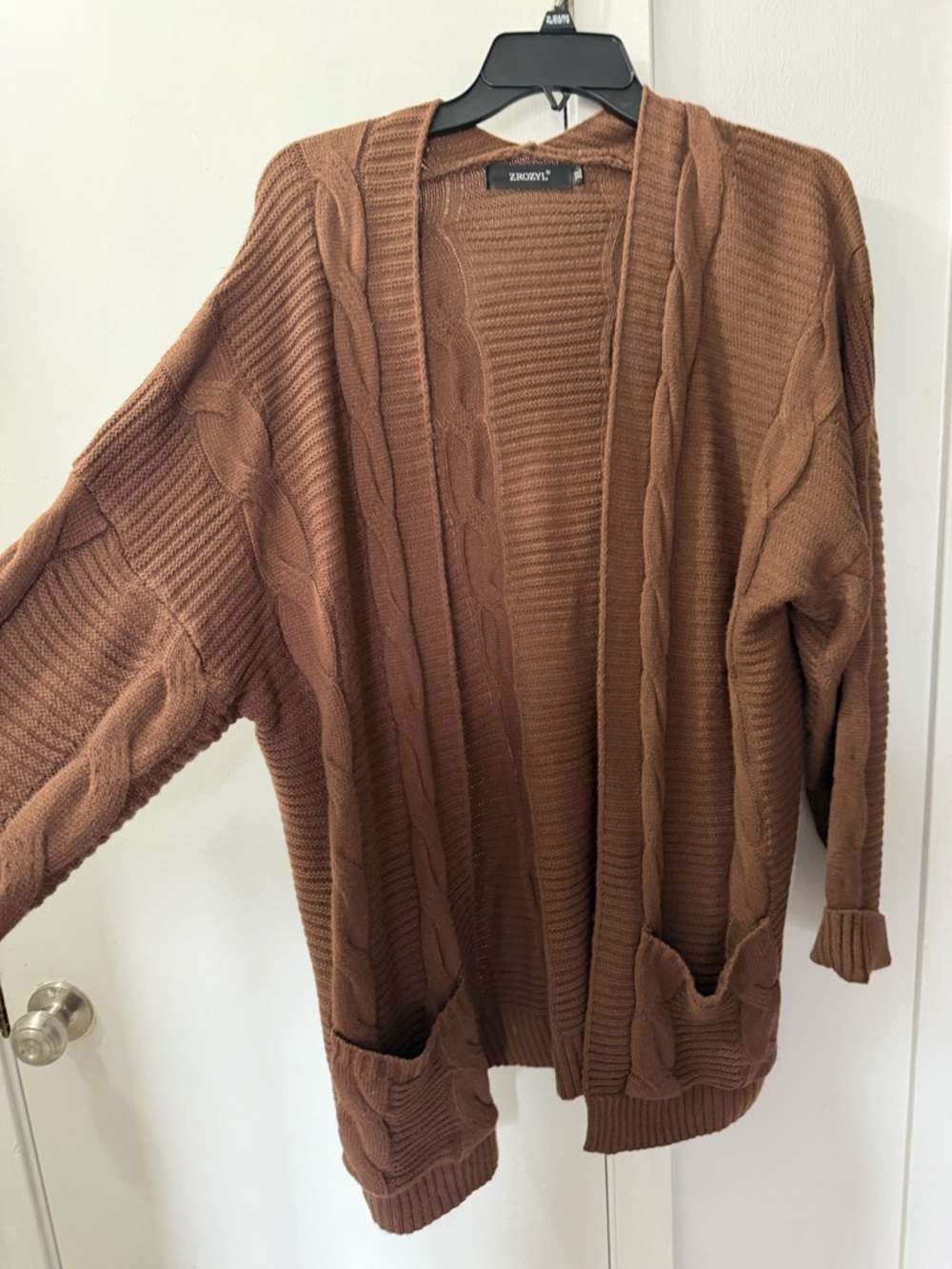 Zara Chestnut Cable-Knit Open Cardigan